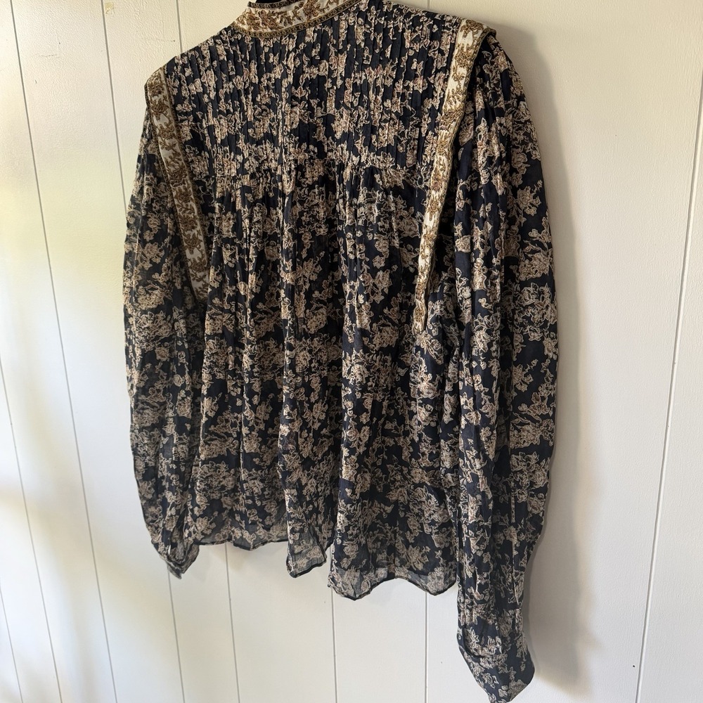 Isabel Marant Étoile Vega Top Size 36 Navy Floral High Neck Cotton Blouse - Picture 5 of 13